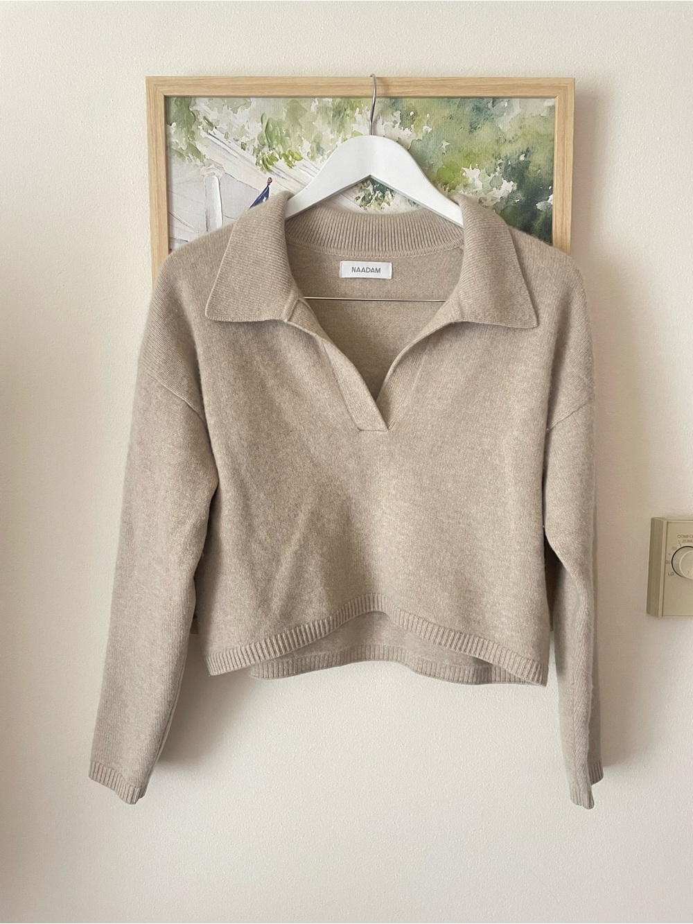 NAADAM Signature Cashmere Cropped Polo Sweater Oatmeal XS